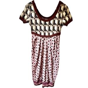 $1440 NWT JEAN PAUL GAULTIER Geometric Alpaca, Mohair Knit Sweater Dress Pink XS